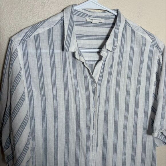Beach Lunch Lounge Shirt Women's Small Striped Button Up Short Sleeve Collared - Picture 2 of 8